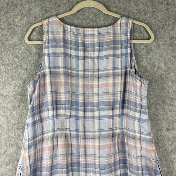 J Jill Love Linen Dress Womens Medium Petite Plaid Sleeveless Coastal Beachy - Picture 11 of 14